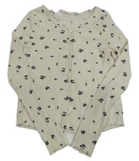 Bílé žebrované propínací květované crop triko H&M