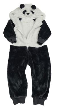 Bílo-šedá plyšová kombinéza s kapucí - Panda Next