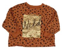 Oranžová mikina s leopardím vzorem a nápisem Next