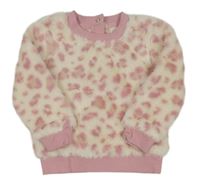 Bílo-růžová chlupatá vzorovaná mikina Nutmeg