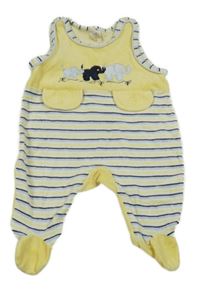 Žluto-bílo-modré pruhované sametové dupačky se slony 