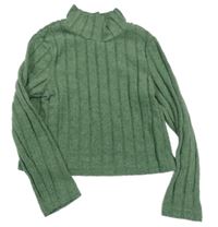 Zelené žebrované úpletové crop triko Shein