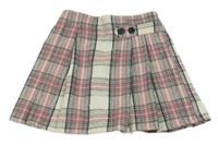 Bílo-šedo-růžová kostkovaná vlněná skládaná sukně George