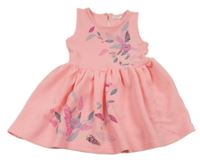 Neonově růžové šaty s květy a listy 