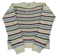 Bílo-modro-zeleno-růžovo-vínový pruhovaný svetr Only 