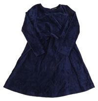 Tmavomodré žebrované sametové šaty s mašlí Pocopiano