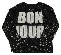 Černé triko s flitry a nápisem 