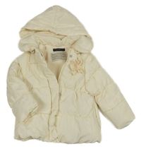 Smetanová šusťáková zimní bunda s 3D květem a kapucí 