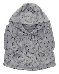 Lila plyšová propínací květovaná podšitá mikina s kapucí Next