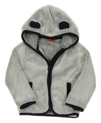 Světlešedo-černá plyšová propínací mikina s kapucí S. Oliver