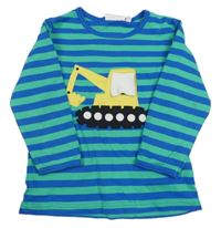 Zeleno-modré pruhované triko s bagrem