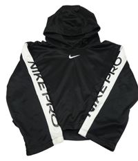 Černo-bílá sportovní crop mikina s logem a kapucí Nike
