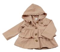 Starorůžový jarní kabátek s volánky a kapucí 