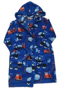 Tmavomodrý plyšový župan s vlaky a kapucí Yigga