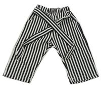 Černo-bílé pruhované kalhoty s páskem 