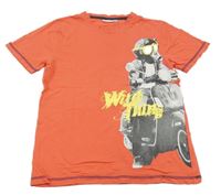 Korálové tričko s motorkou a nápisy Kids