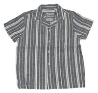 Tmavomodro-bílá pruhovaná lněná košile Peacocks