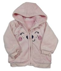 Světlerůžová sametová zateplená propínací mikina s čumákem a kapucí 