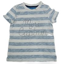 Bílo-světlemodré pruhované tričko s nápisem C&A