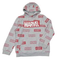 Šedo-červená mikina s nápisy a kapucí Marvel 