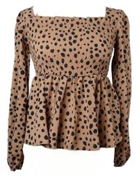 Dámská starorůžová puntíkovaná žabičková peplum halenka Shein 