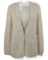 Dámský pudrový propínací chlupatý svetr TU 