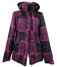 Dámská černo-růžová kostkovaná šusťáková lyžařská bunda s kapucí Oxbow 