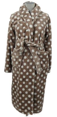 Dámský světlehnědý puntíkovaný plyšový župan s páskem 