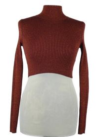 Dámský karmínový třpytivý crop svetr s rolákem Zara 