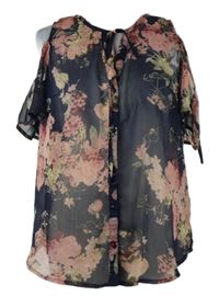 Dámská tmavomodro-růžová květovaná žoržetová halenka Lindex 