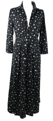 Dámské černé květované košilové dlouhé šaty s páskem 