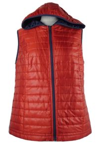 Dámská červená šusťáková lehce zateplená vesta s kapucí 