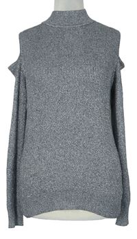 Dámský šedo-černý třpytivý žebrovaný svetr s volnými rameny F&F