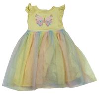 Žluto-barevné bavlněno/tylové šaty s motýlkem Primark