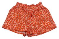 Červené květinové lehké kraťasy s páskem Primark