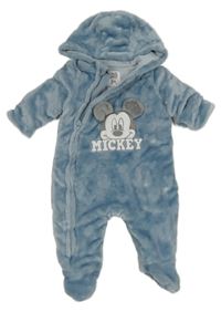 Modrá chlupatá podšitá kombinéza s Mickey Mousem a kapucí C&A