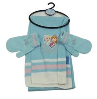 Nové- 2set- modrá šála s proužky a Frozen+ rukavice Disney vel.92-116