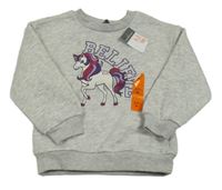 Nové- Šedá melírovaná mikina s jednorožcem Primark
