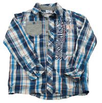 Bílo-modro-oranžová kostkovaná košile s nápisem Topolino