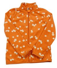 Oranžová květinová fleecová propínací mikina 