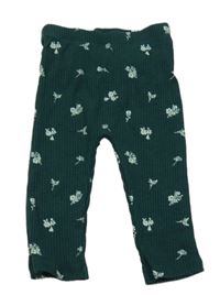 Tmavozelené žebrované legíny s kytičkami George