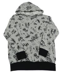 Šedo-černá mikina s nápisy a kapucí Pepperts