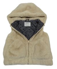 Béžová chlupatá zateplená propínací vesta s kapucí Zara