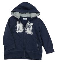 Tmavomodrá propínací mikina s potiskem a kapucí Topolino