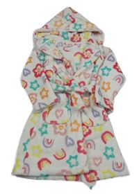 Bílý chlupatý župan s obrázky a kapucí F&F