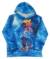 Modrá sportovní mikina s panáčkem a kapucí 