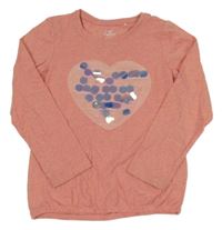 Růžovo-oranžové melírované triko se srdíčkem s flitry Topolino