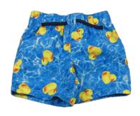Modré šusťákové kraťasy s kačenkami