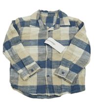 Nové - modro-béžovo-bílá kostkovaná flanelová košile George