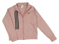 Růžová šusťáková bunda s pruhy a logem Adidas